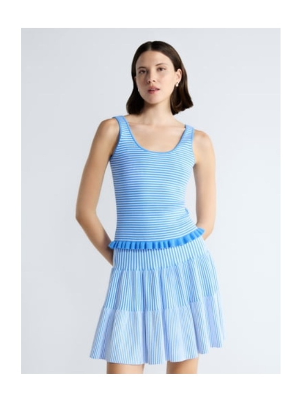 Light Blue Striped Sleeveless Knit Dress - Women's Top